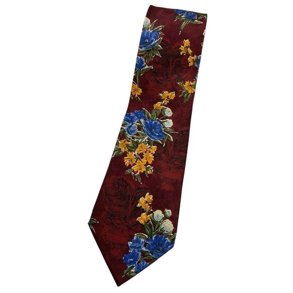 GIVENCHY Men's 100% Silk Necktie LUXURY Tie Burgundy Floral W:3.7" EUC